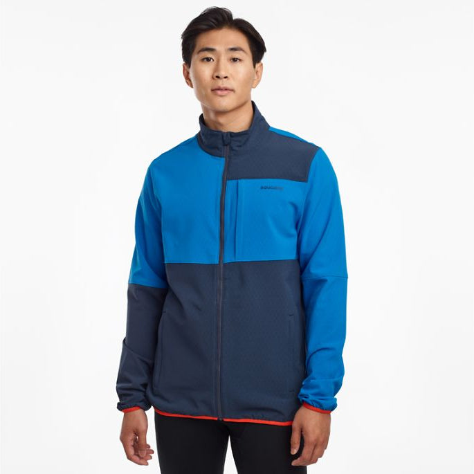 Men's Saucony Bluster Jacket. Blue. Front view.