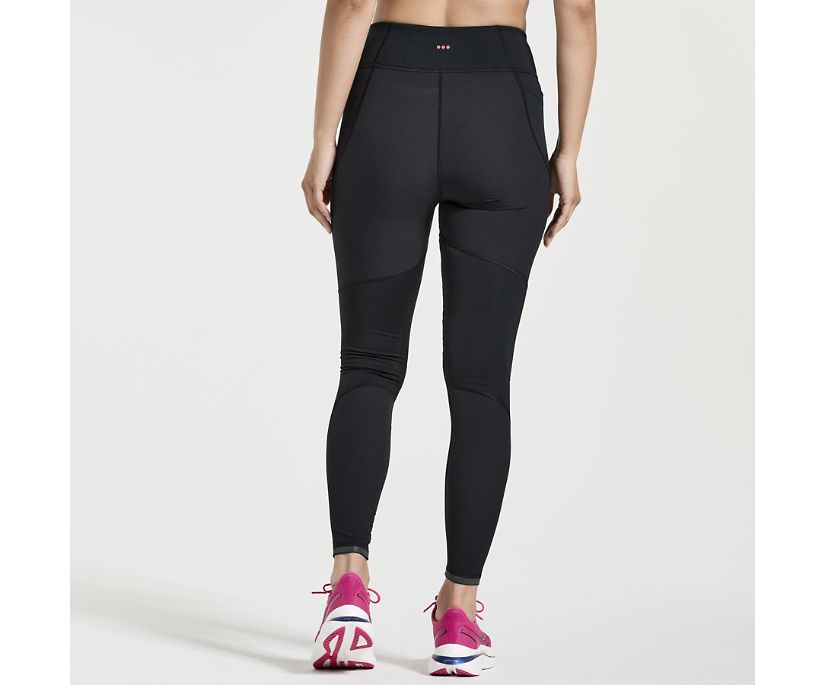 Women's Saucony Boulder Wind Tights. Black. Rear view.