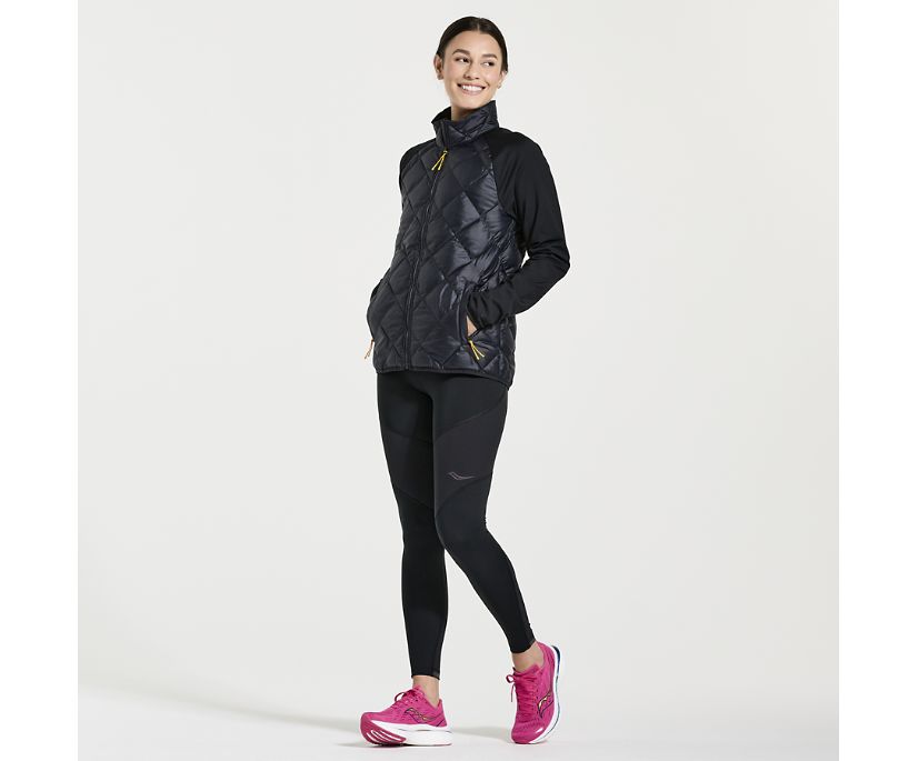 Women's Saucony Boulder Wind Tights. Black. Front view.