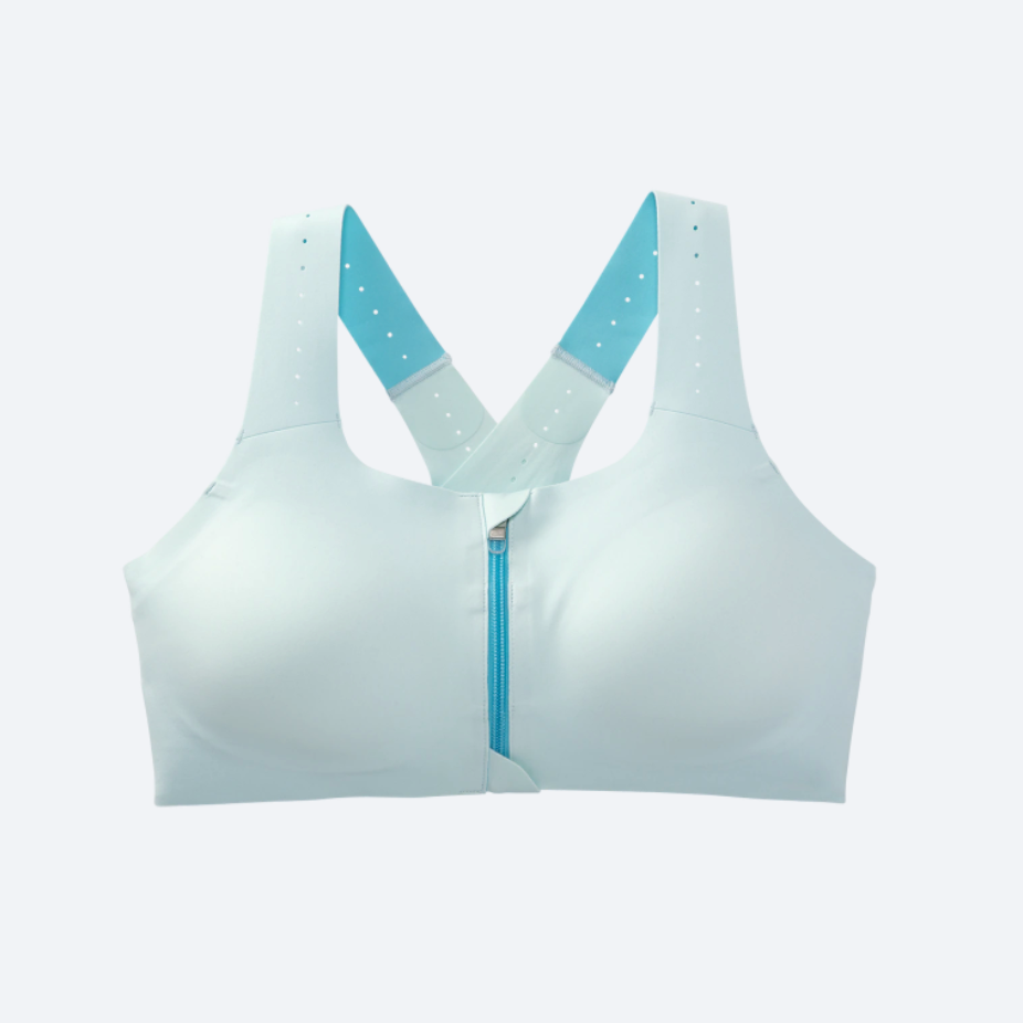 Women's Brooks Dare Zip Run 2.0. Light Blue. Front view.