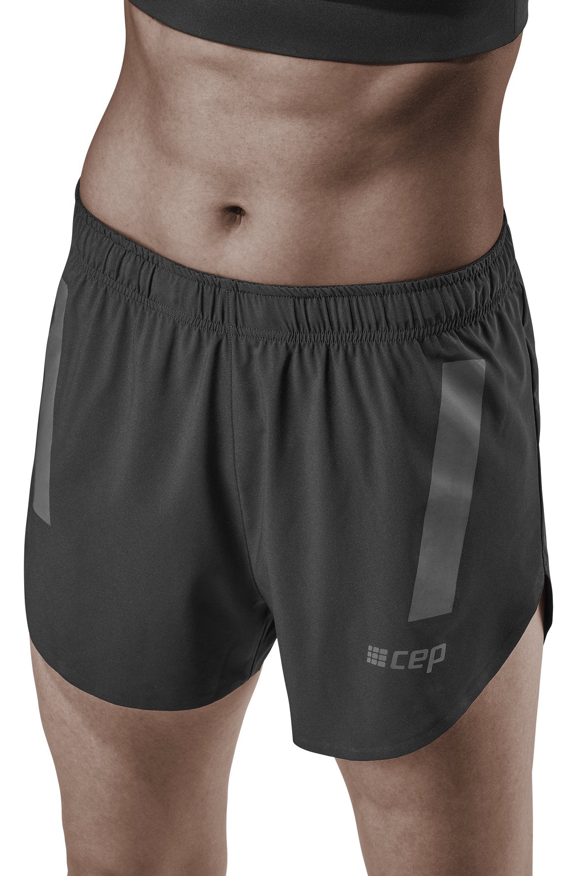 Women's CEP Race Loose Fit Shorts. Black. Front view.