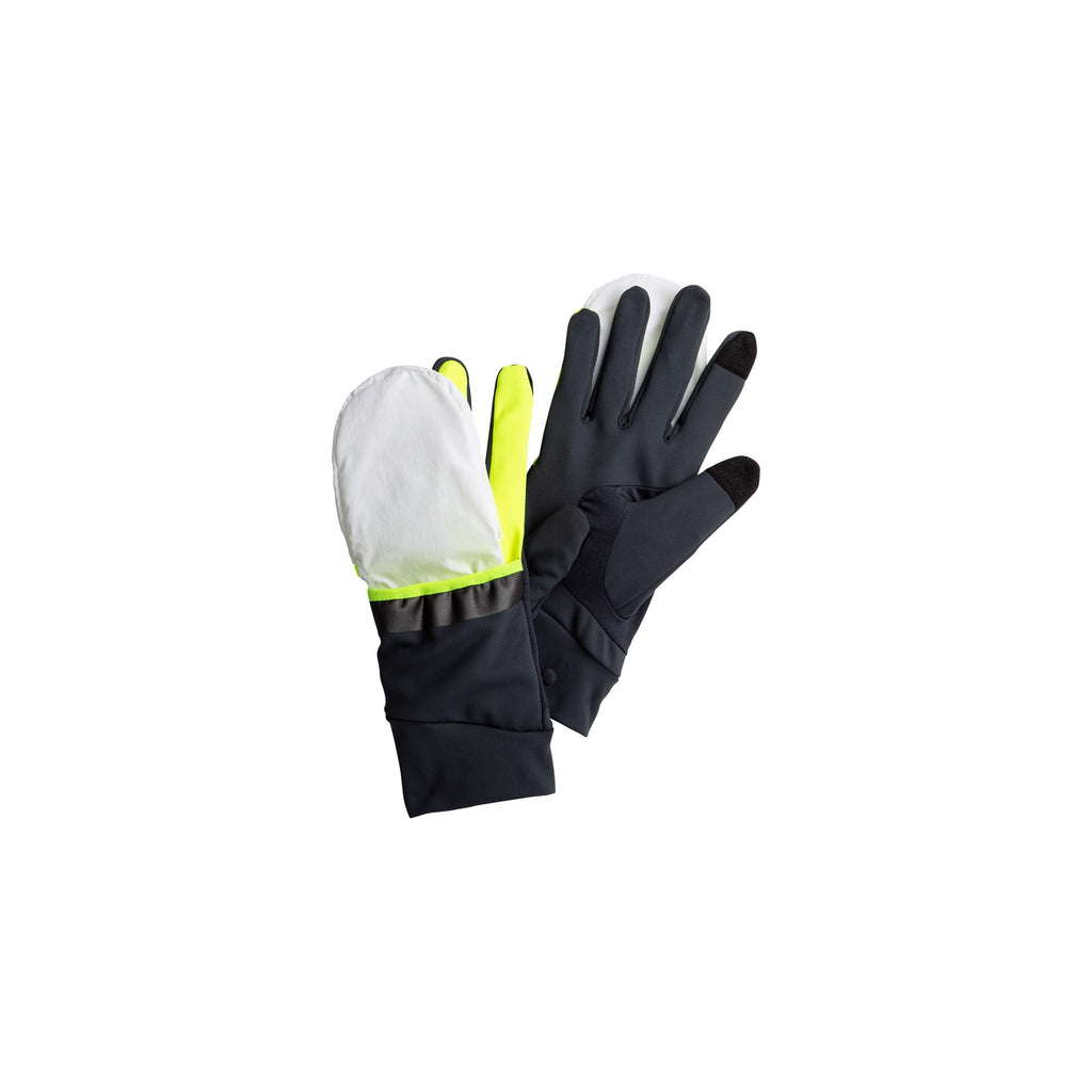 Unisex Brooks Draft Hybrid Gloves. White/Black/Yellow. Front view.