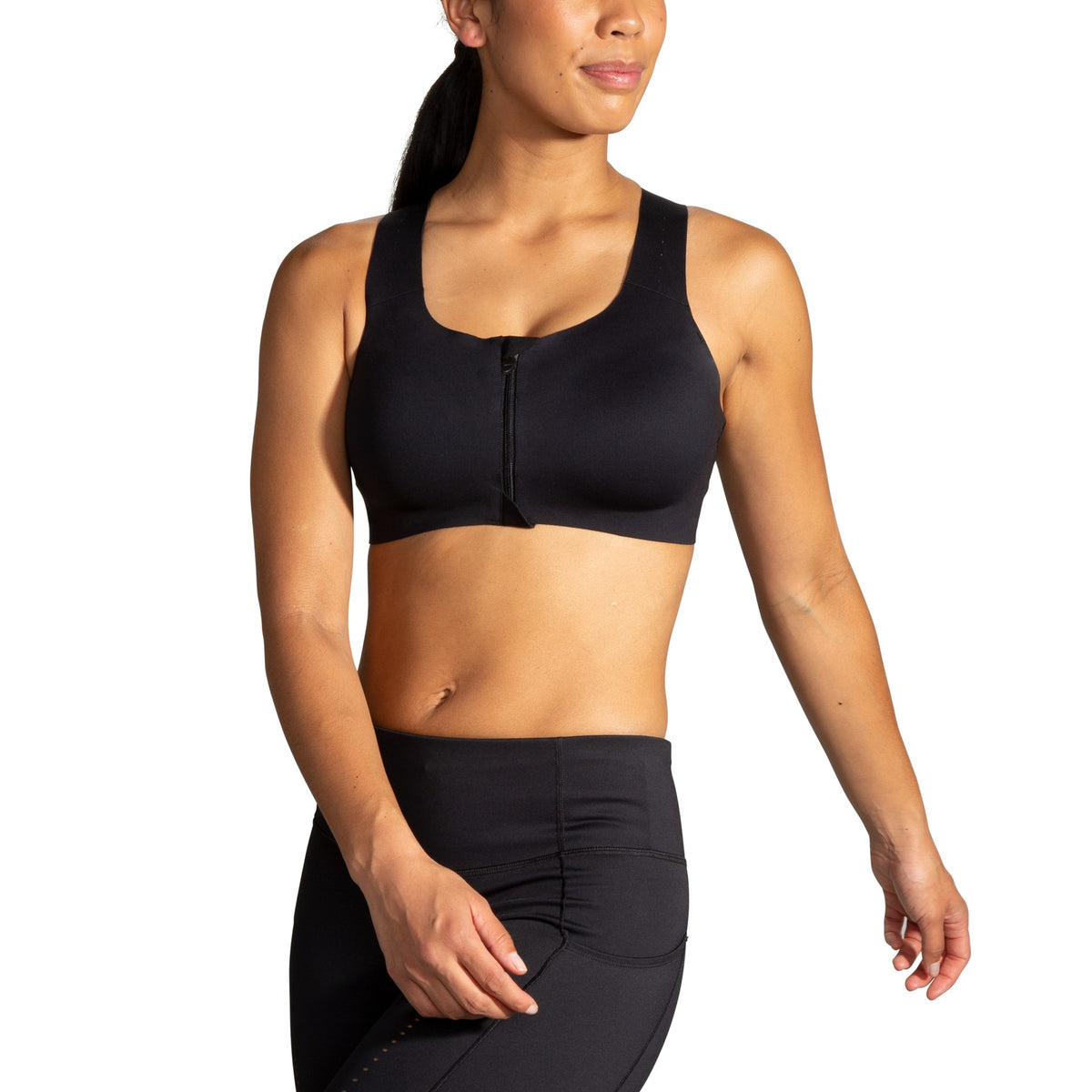 Women's Brooks Dare Zip Run 2.0. Black. Front view.