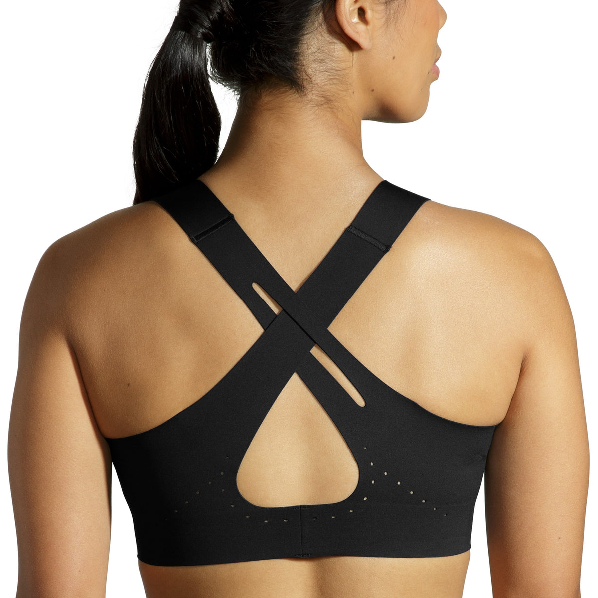 Women's Brooks Dare Crossback Run Bra 2.0. Black. Rear view.