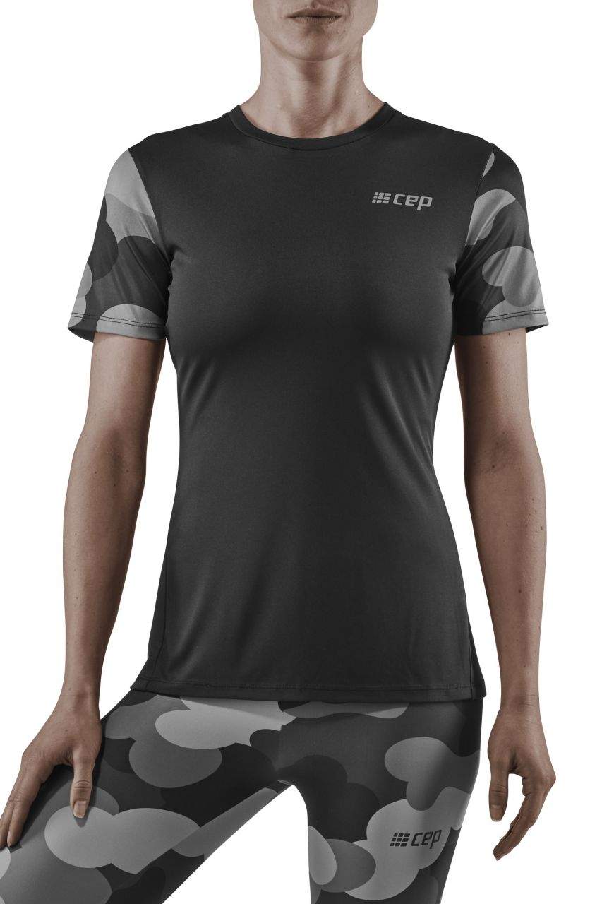 Women's CEP Camocloud Shirt. Black/Grey. Front view.