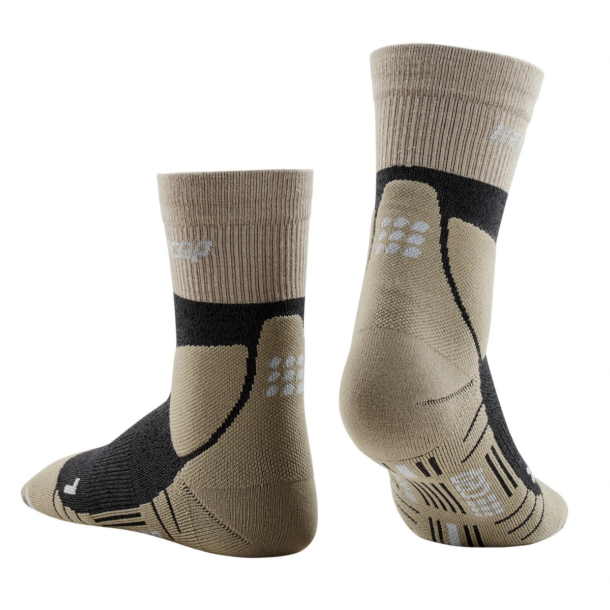 Women's CEP Hiking Merino Mid Cut Socks. Tan. Rear/Lateral view.