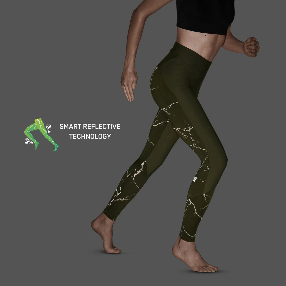 Women's CEP Reflective Tights. Green. Lateral view.
