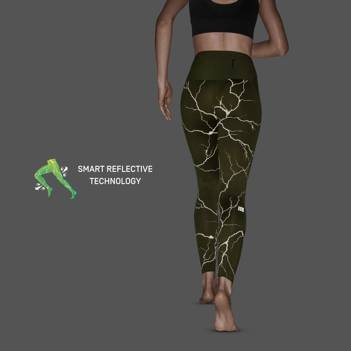 Women's CEP Reflective Tights. Green. Rear view.
