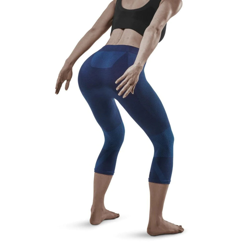 Women's CEP Ski Tights. Blue. Rear/Lateral view.