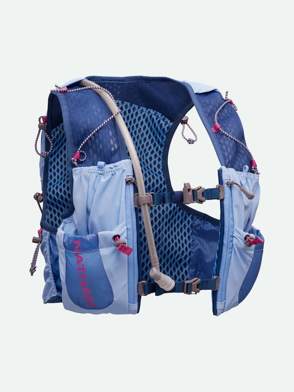 Women's Nathan Vapor Airess 3.0 7 Liter Hydration Vest. Light Blue. Front view.