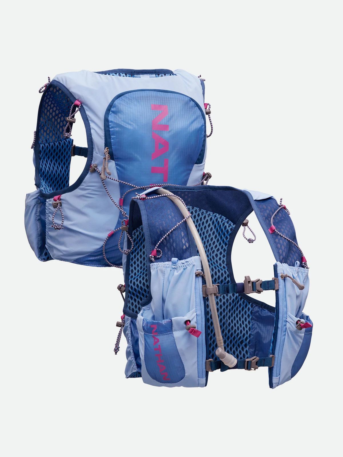 Women's Nathan Vapor Airess 3.0 7 Liter Hydration Vest. Light Blue. Front and Rear view.
