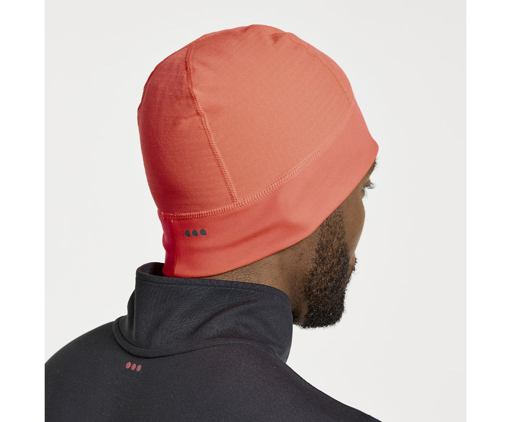 Unisex Saucony Bluster Beanie. Red. Rear view.
