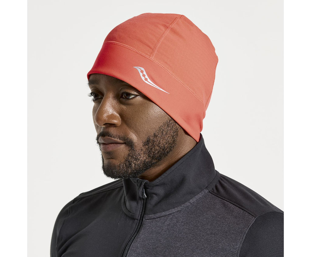 Unisex Saucony Bluster Beanie. Red. Front view.