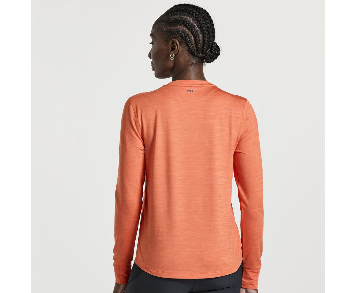 Women's Saucony Boulder Base Layer. Orange. Rear view.