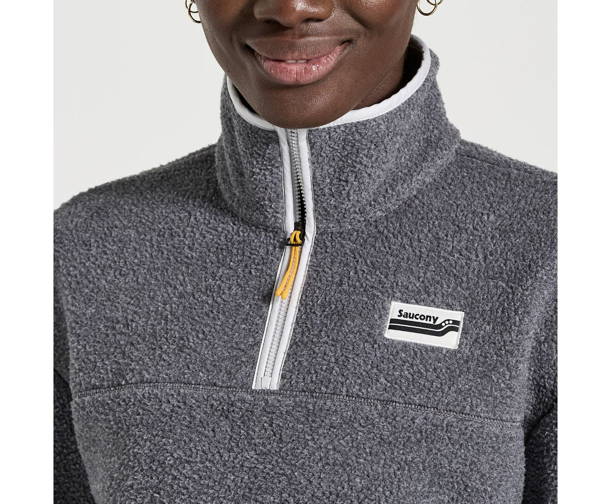Women's Saucony Rested Sherpa 1/4 Zip. Grey. Front view.