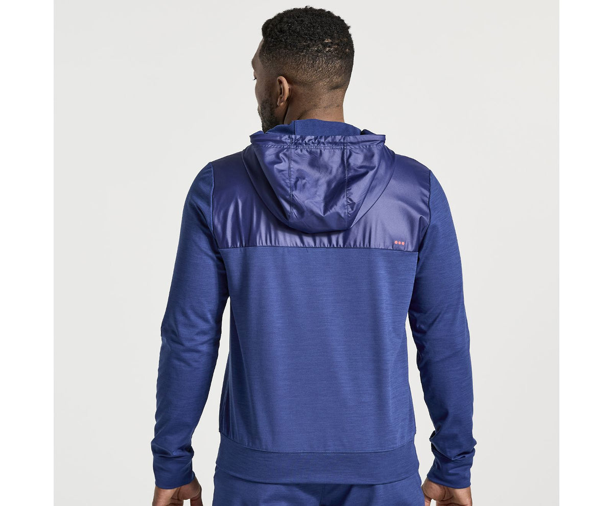 Men's Saucony Solstice Zip Hoodie. Blue. Rear view.