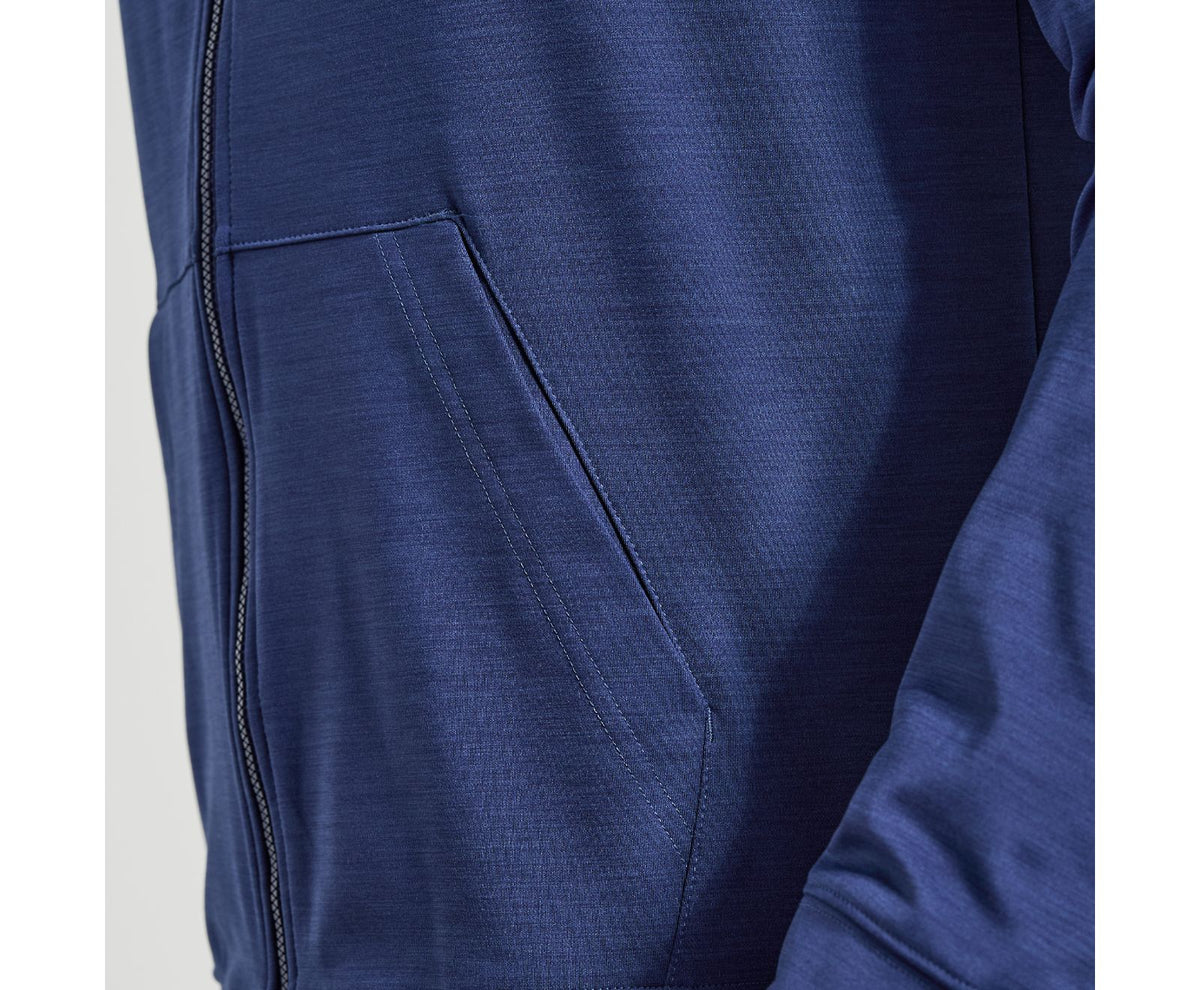 Men's Saucony Solstice Zip Hoodie. Blue. Pocket closeup.