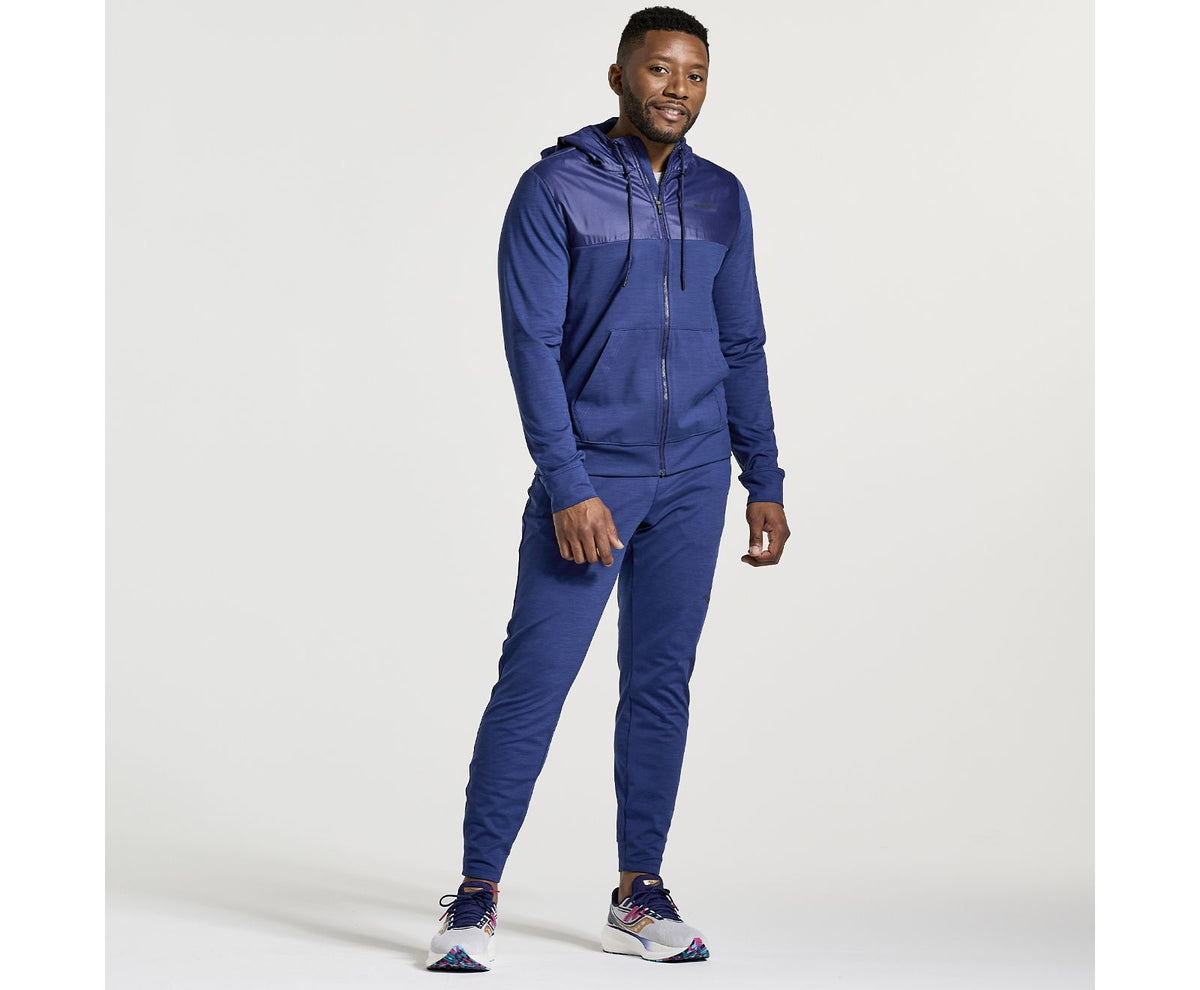 Men's Saucony Solstice Zip Hoodie. Blue. Front view.