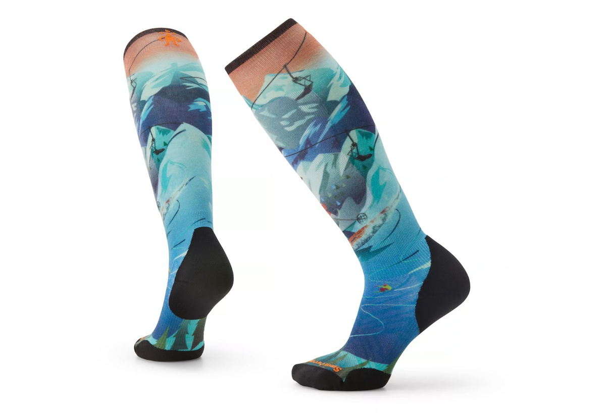Smartwool Targeted Cushion Socks | Graphic Design | Blue, Orange and green | Calf Height