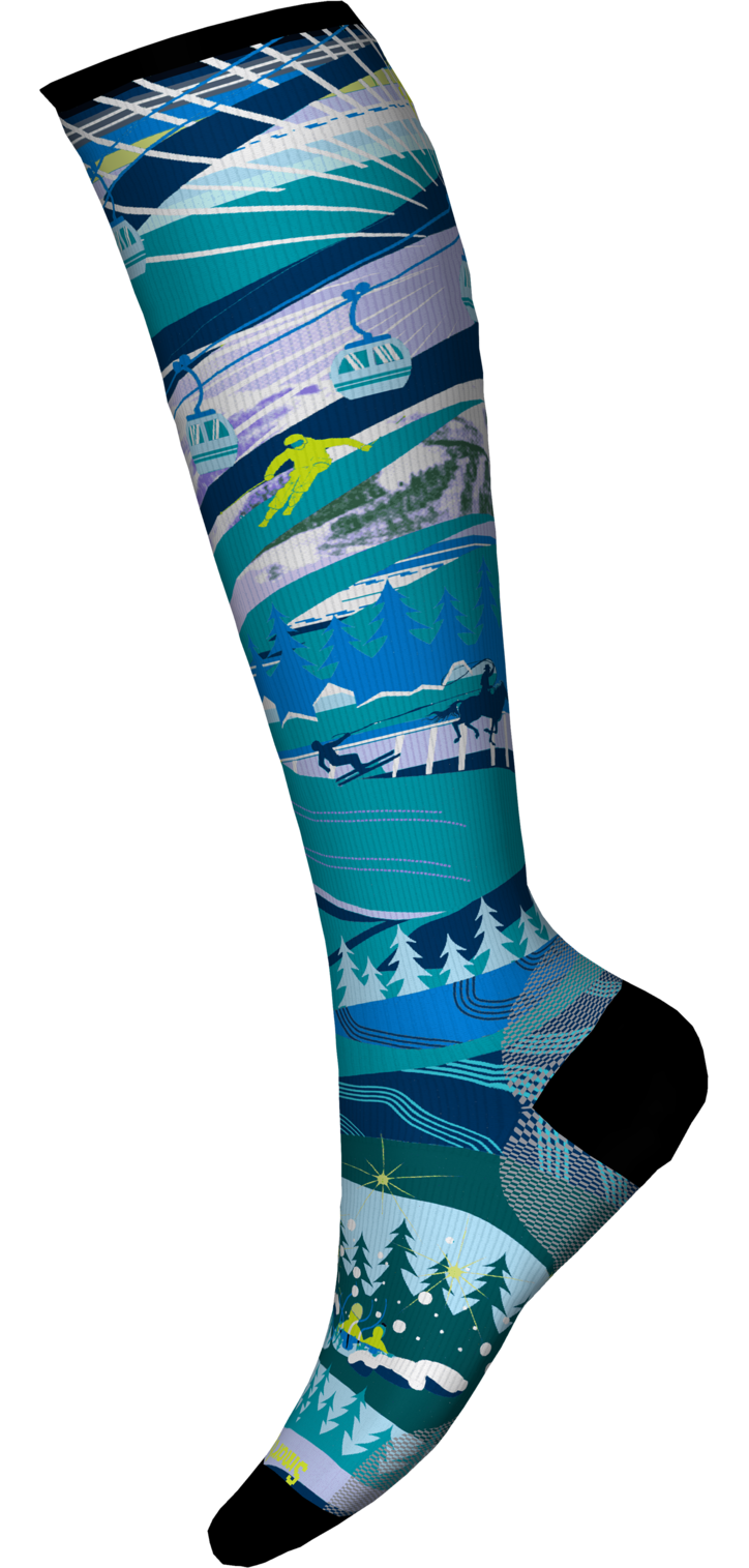 Smartwool Zero Cushion Socks | Graphic Ski Design | Blue Multicolored| Calf Height