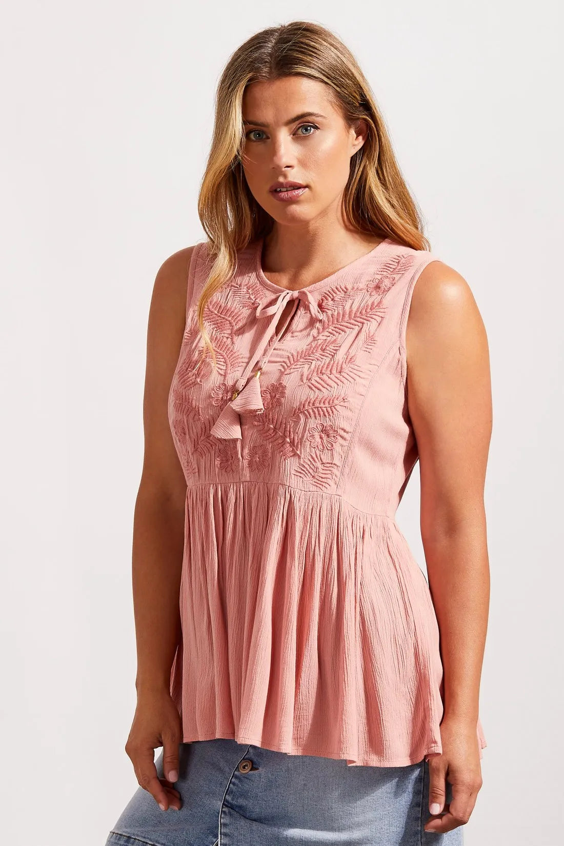 Tribal Embroidered Babydoll Blouse Women's