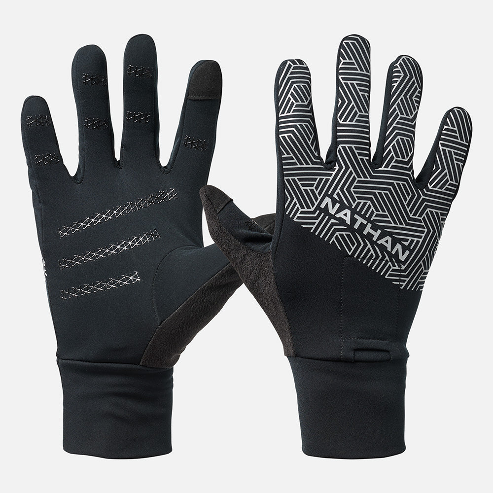 Nathan HyperNight Reflective Gloves 2 in Black Hex Print