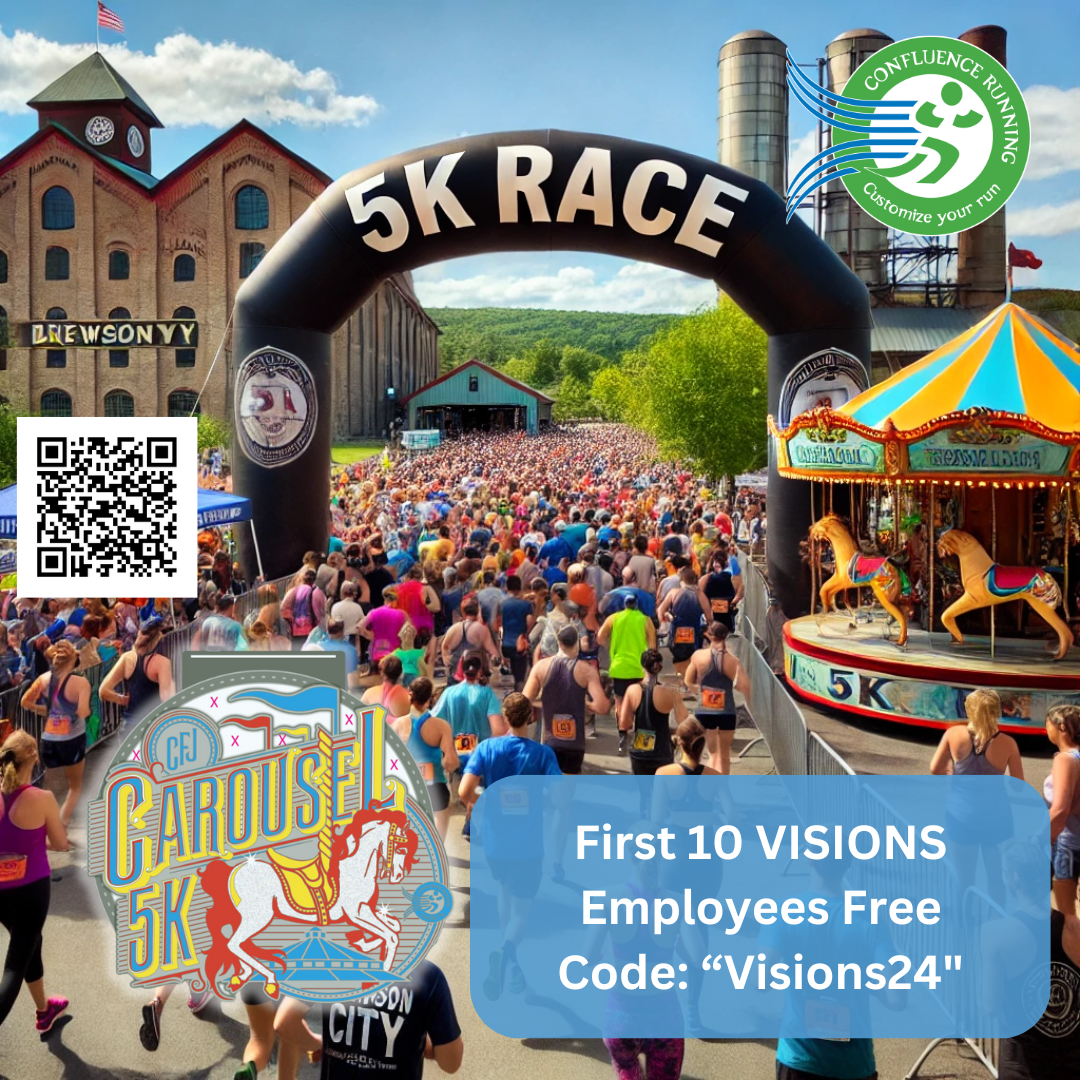 HR Perks and Benefits Visions Federal Credit Union Employees Free Race Entries CFJ Carousel 5k Johnson City New York Binghamton Confluence Running Careers at Visions