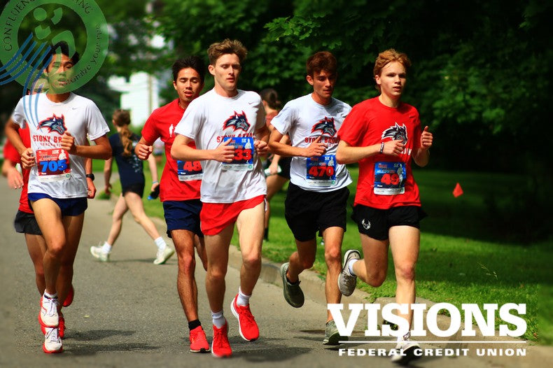 Noah Farrelly Memorial 5k and 10k race results photo shows the runners of the Stony Brook Racing Team SUNY XC & Track Teams who are running in the Noah Farrelly race.