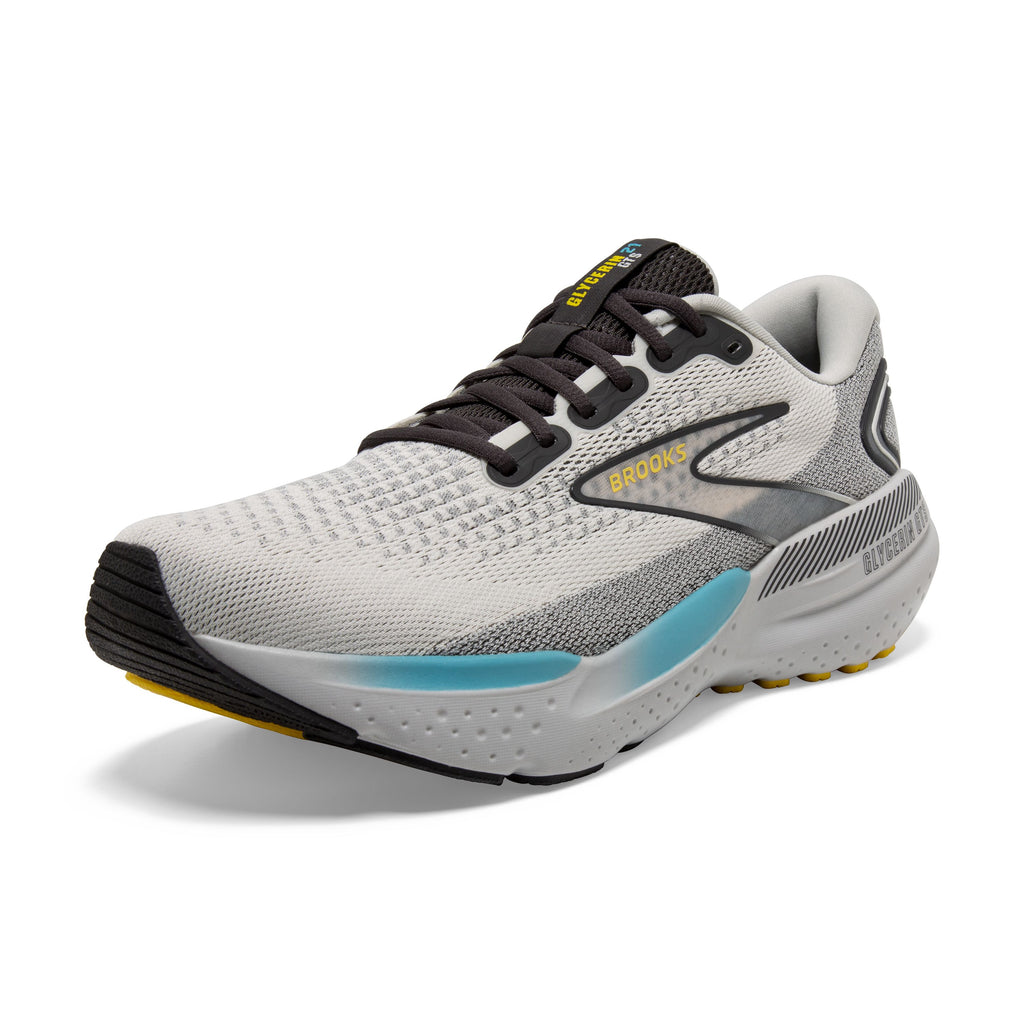 Men's Brooks Glycerin GTS 21. Grey upper. Grey midsole. Lateral view.