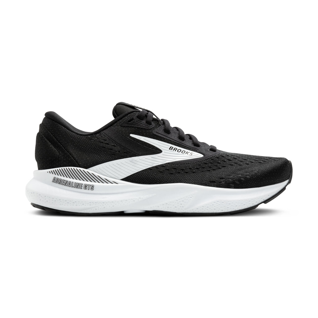 Men's Brooks Adrenaline GTS 24. Black upper. White midsole. Lateral view.