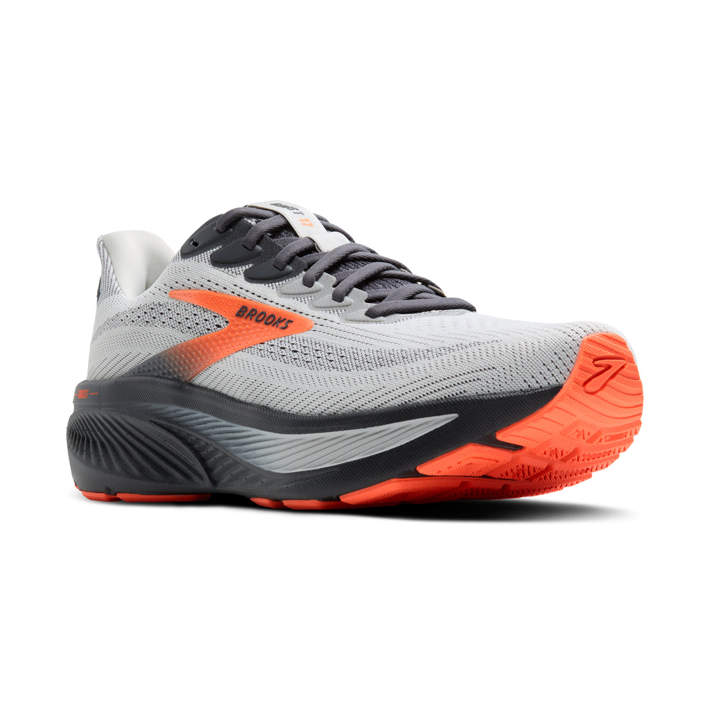 Men's Brooks Ghost 17. Grey upper. Black midsole. Lateral view.