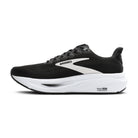 Men's Brooks Ghost 17. Black upper. White midsole. Medial view.