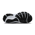 Men's Brooks Ghost 17. Black upper. White midsole. Bottom view.