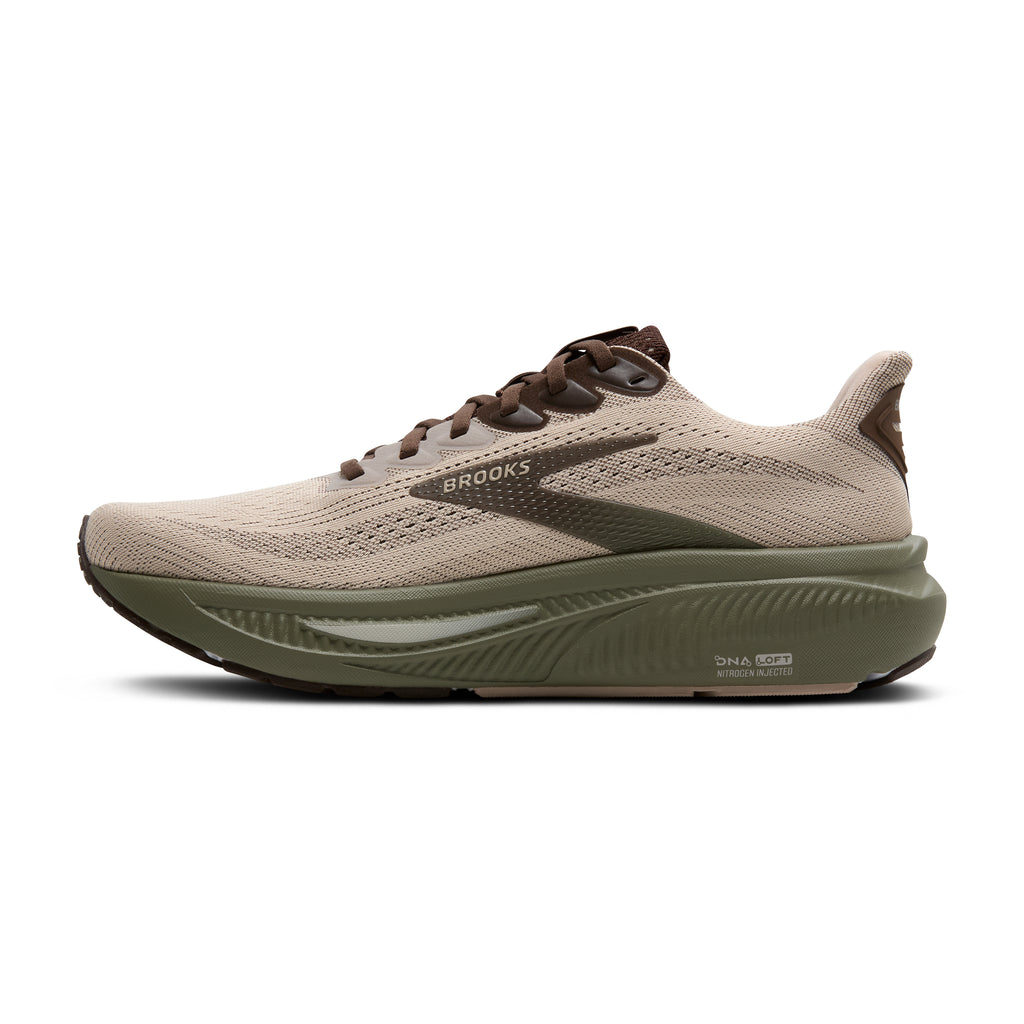 Men's Brooks Ghost 17. Grey upper. Brown midsole. Medial view.