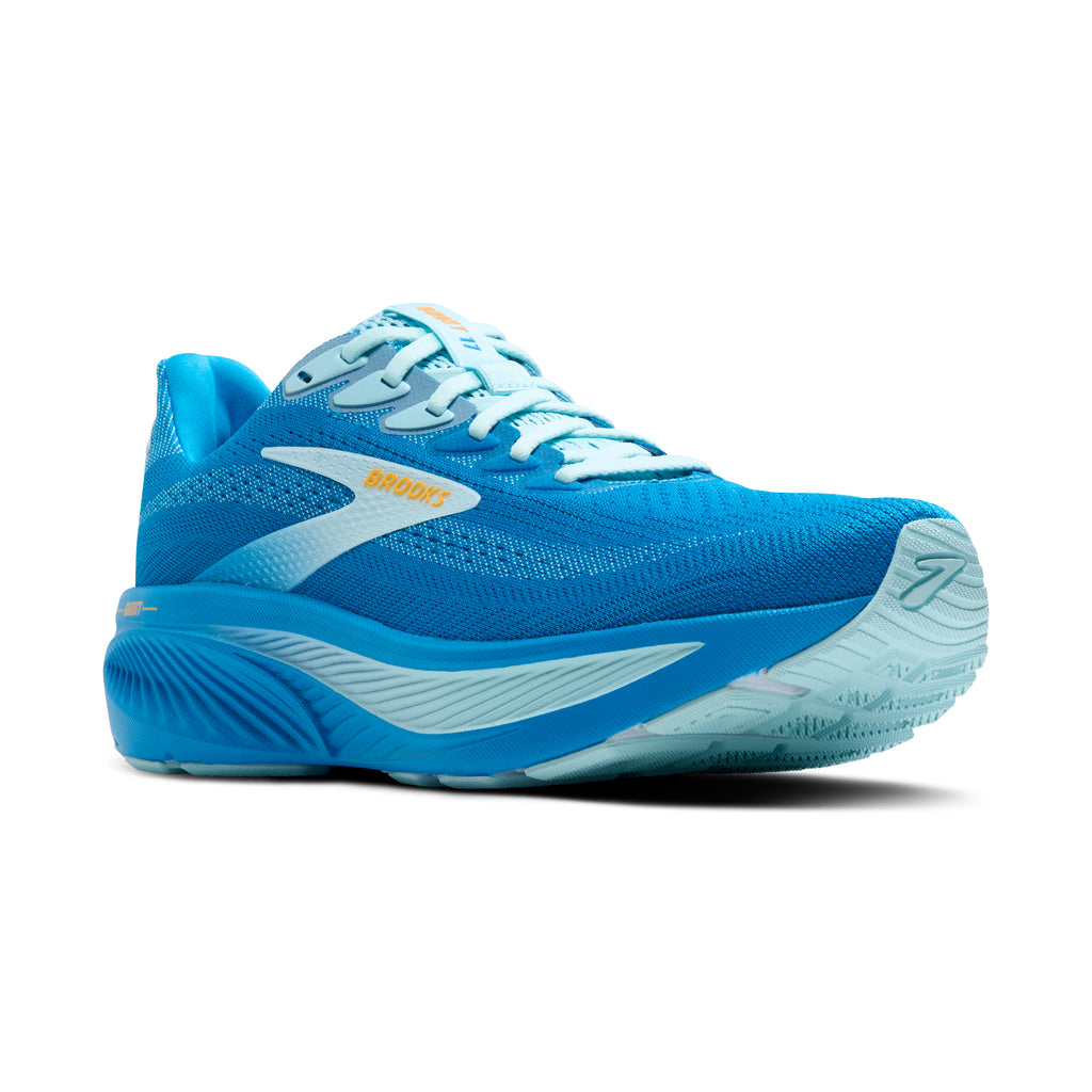 Men's Brooks Ghost 17. Blue upper. Blue midsole. Lateral view.