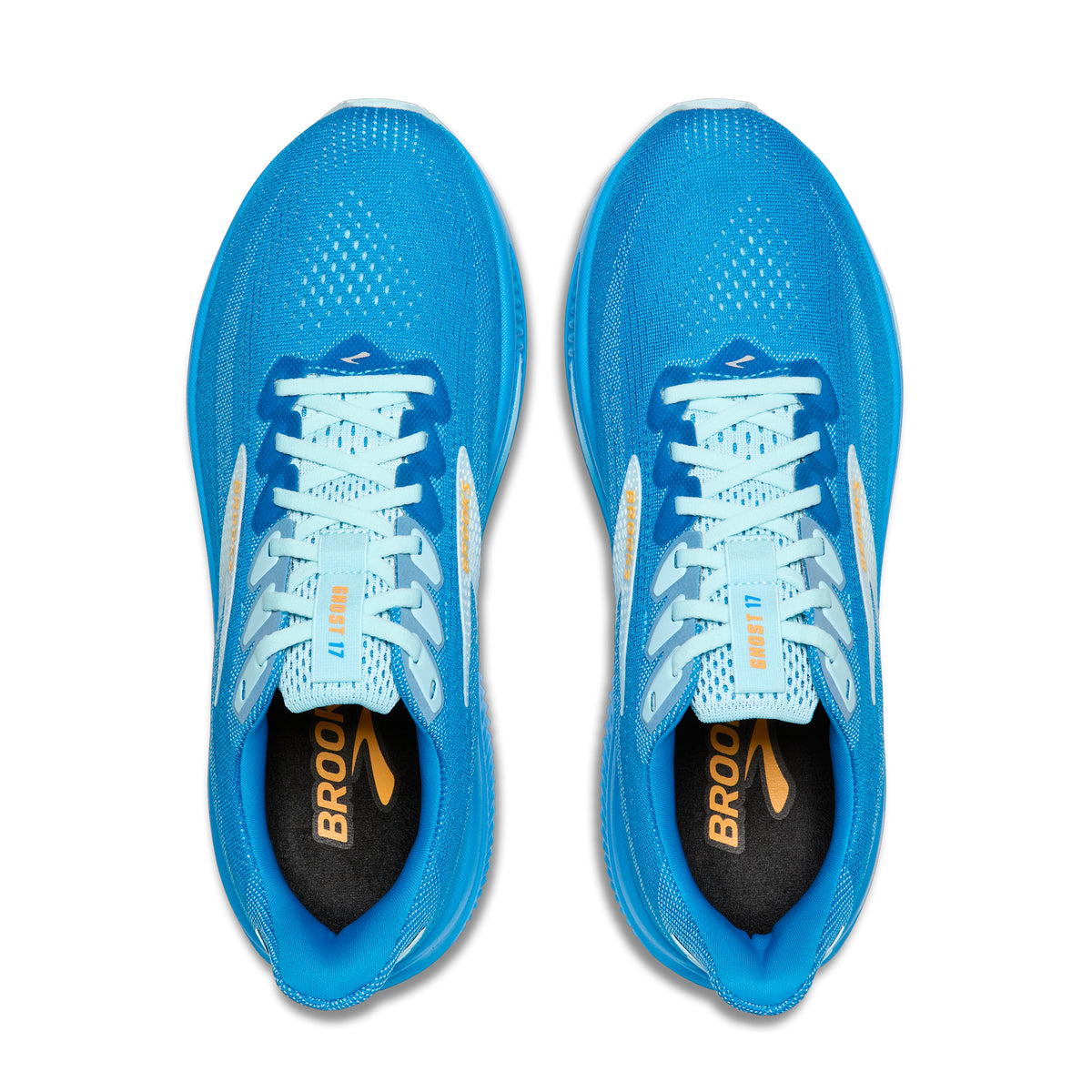 Men's Brooks Ghost 17. Blue upper. Blue midsole. Top view.