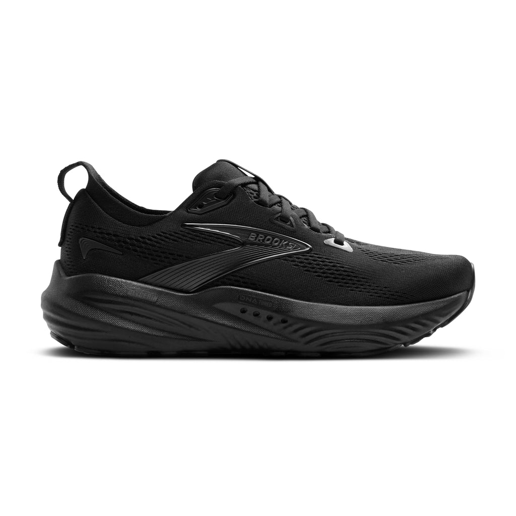 Men's Brooks Glycerin 22. Black upper. Black midsole. Lateral view.