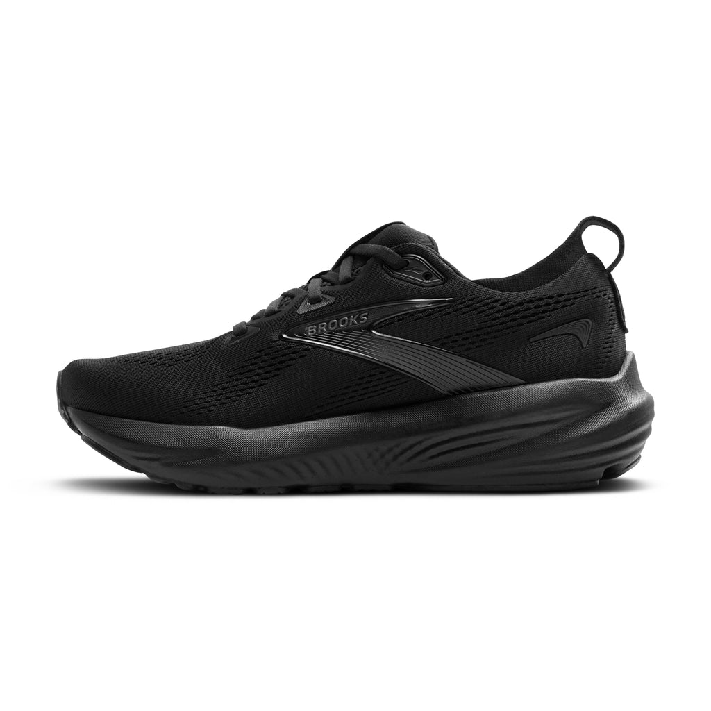 Men's Brooks Glycerin 22. Black upper. Black midsole. Medial view.