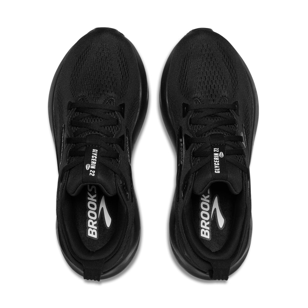 Men's Brooks Glycerin 22. Black upper. Black midsole. Top view.