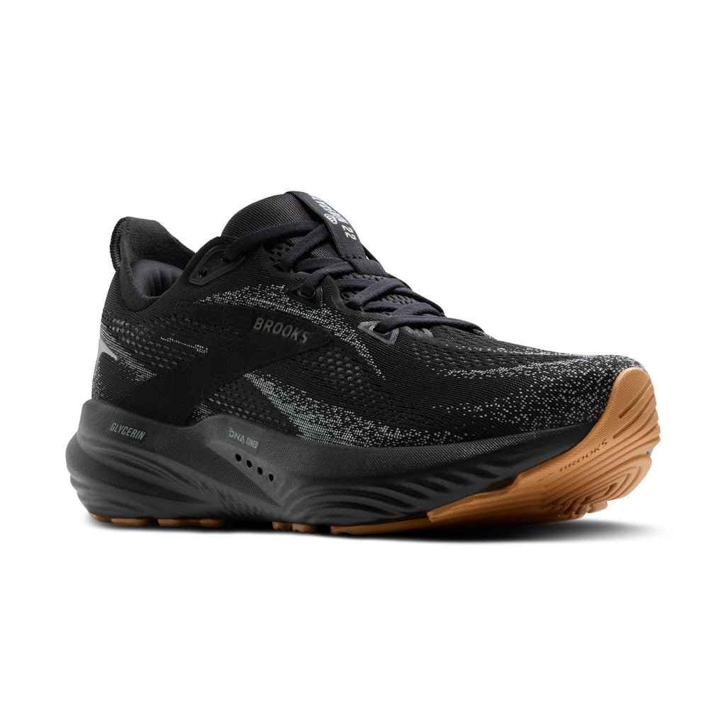 Men's Brooks Glycerin 22. Black upper. Black midsole. Lateral view.