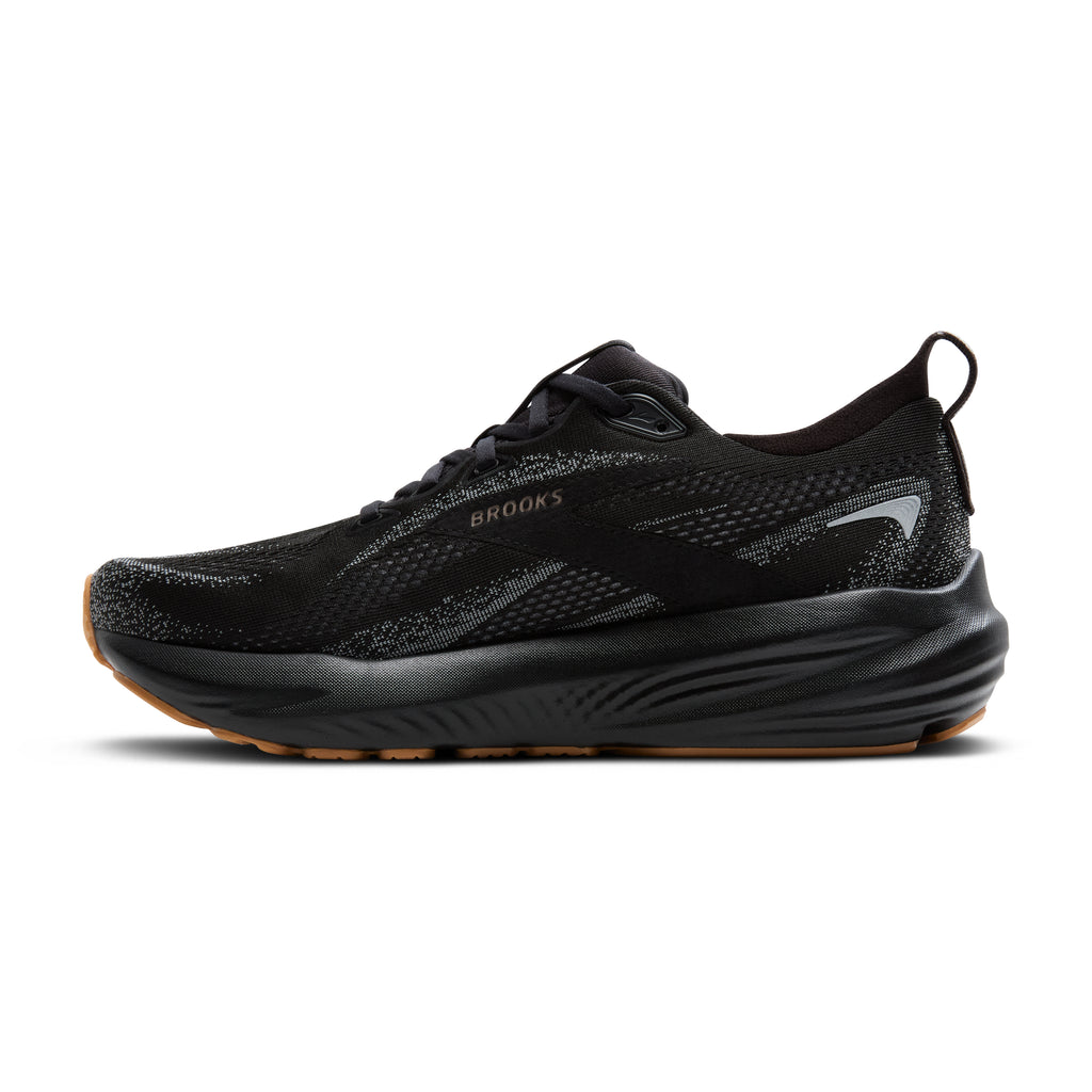 Men's Brooks Glycerin 22. Black upper. Black midsole. Medial view.