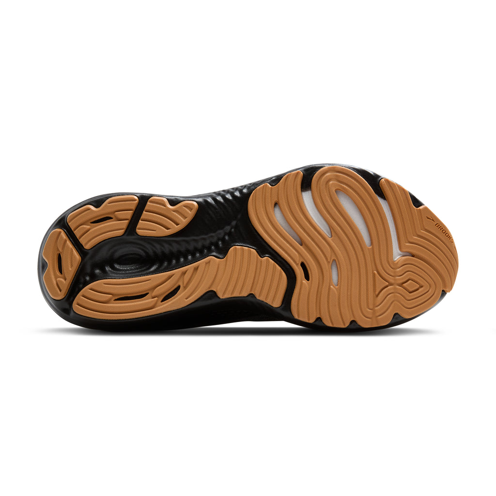 Men's Brooks Glycerin 22. Black upper. Black midsole. Bottom view.