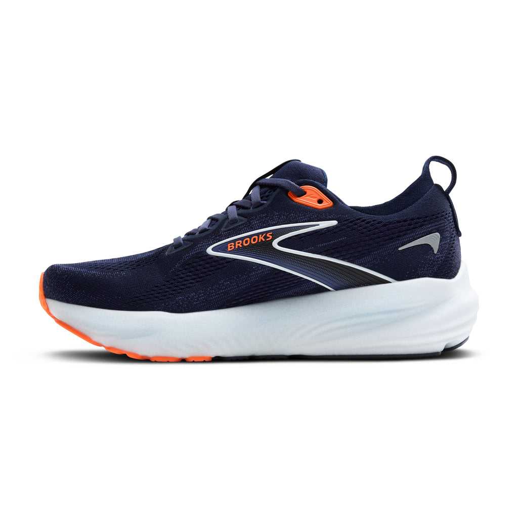 Men's Brooks Glycerin 22. Dark Blue upper. White midsole. Medial view.