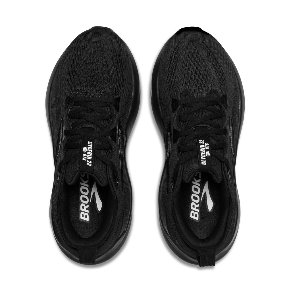Men's Brooks Glycerin GTS 22. Black upper. Black midsole. Top view.