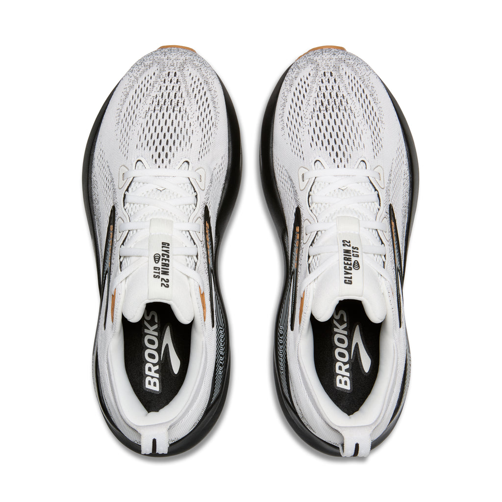Men's Brooks Glycerin GTS 22. White/Grey upper. Black midsole. Top view.