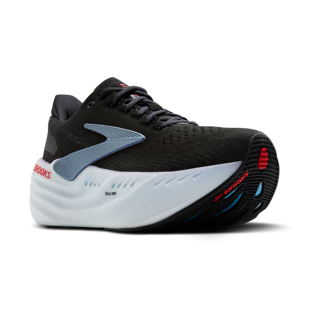 Men's Brooks Glycerin Max. Black upper. White midsole. Lateral view.