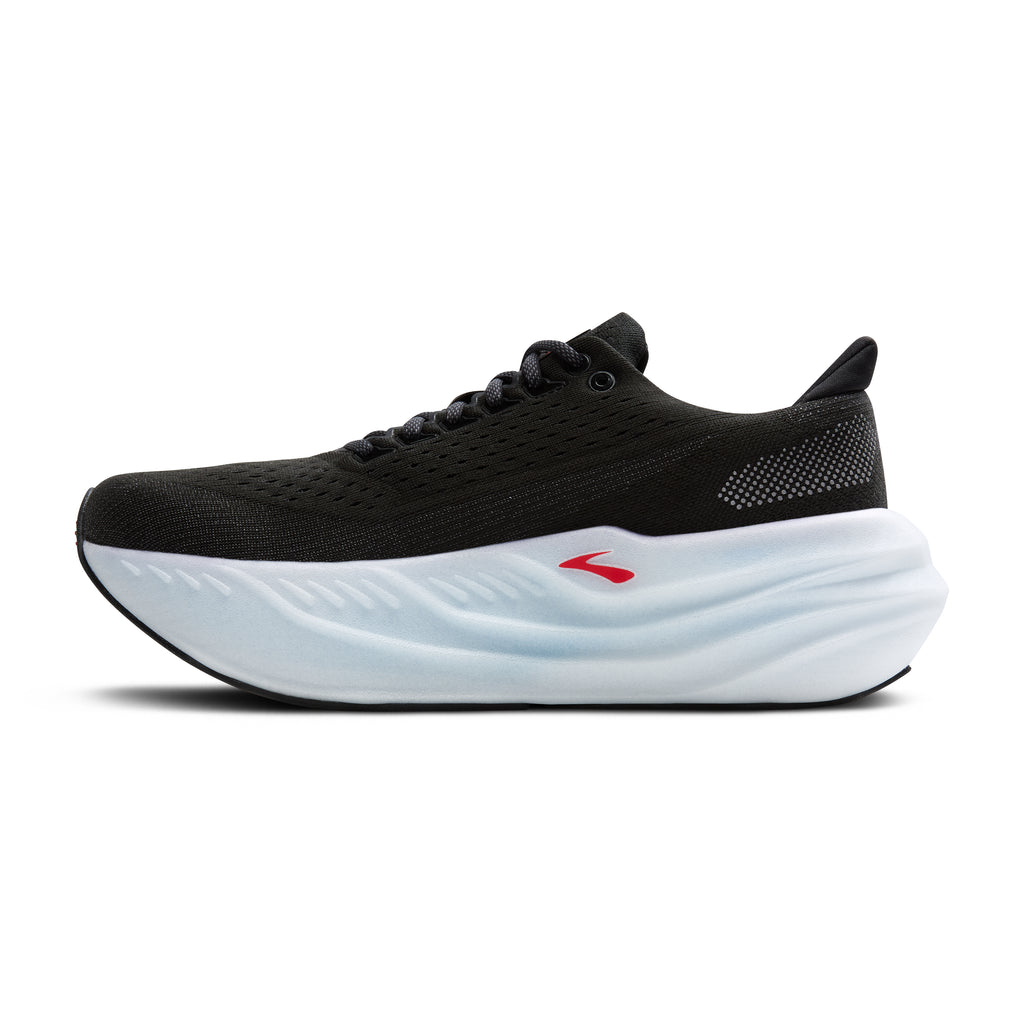 Men's Brooks Glycerin Max. Black upper. White midsole. Medial view.