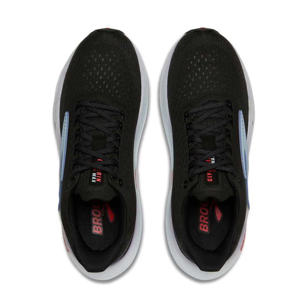 Men's Brooks Glycerin Max. Black upper. White midsole. Top view.