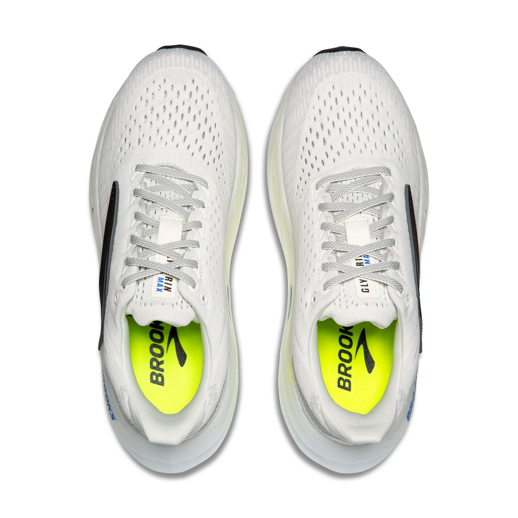 Men's Brooks Glycerin Max. White upper. White midsole. Top view.