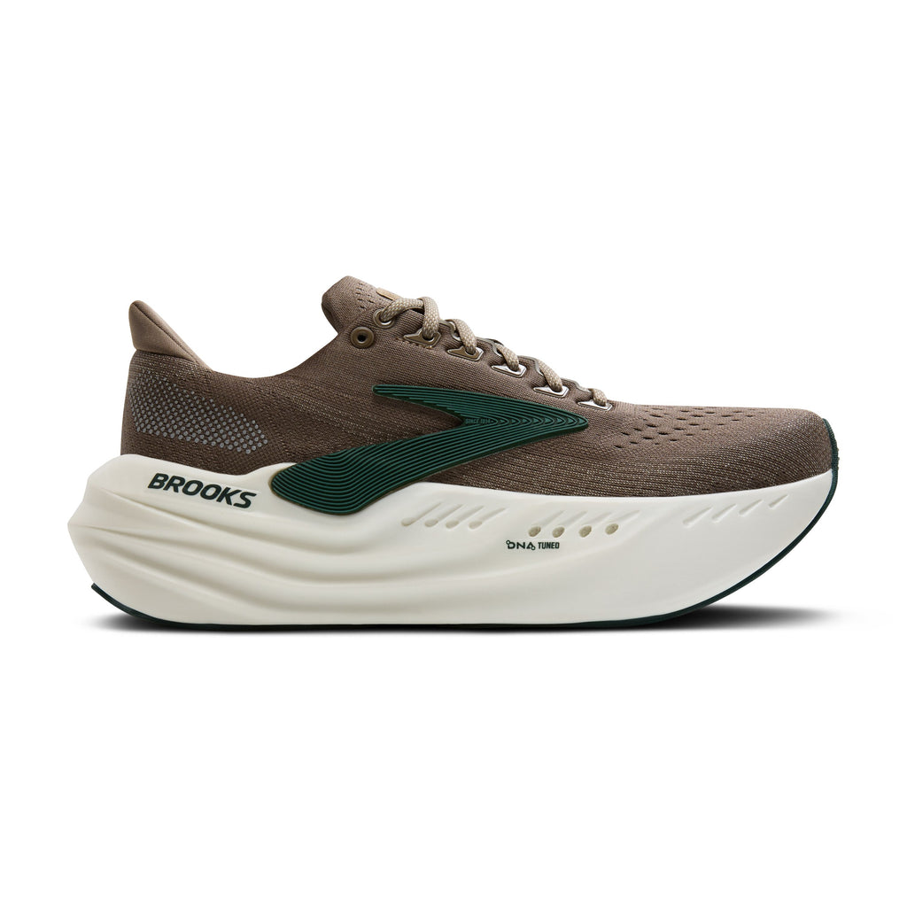 Men's Brooks Glycerin Max. Grey upper. White midsole. Lateral view.